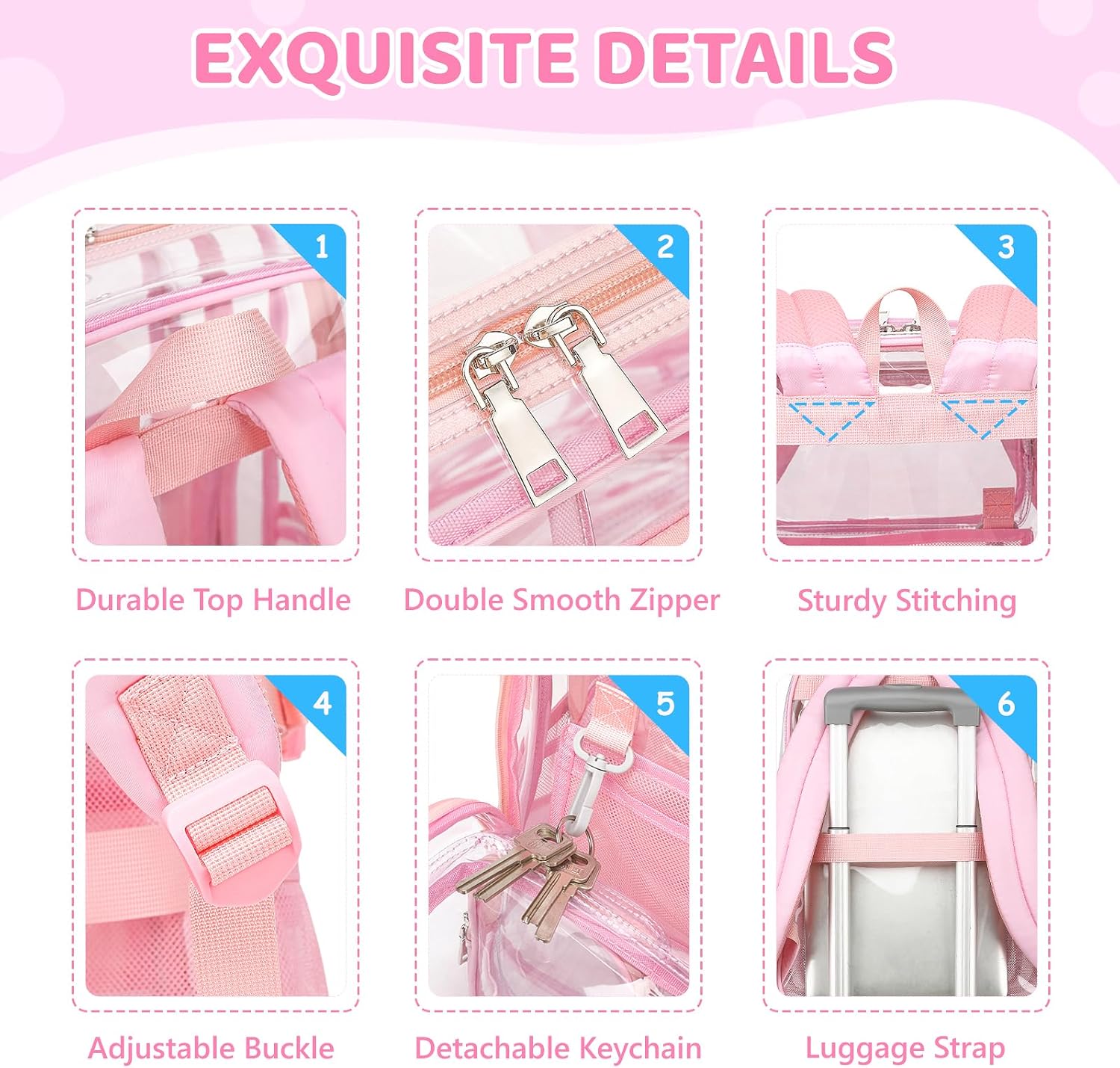 Clear Backpack for School, Heavy Duty Transparent Bookbag, See Through Backpacks for Stadium Events, Backpack for Girls, Kids Clear Bag for School College Work Travel Sport Concert Outdoor - Image 6