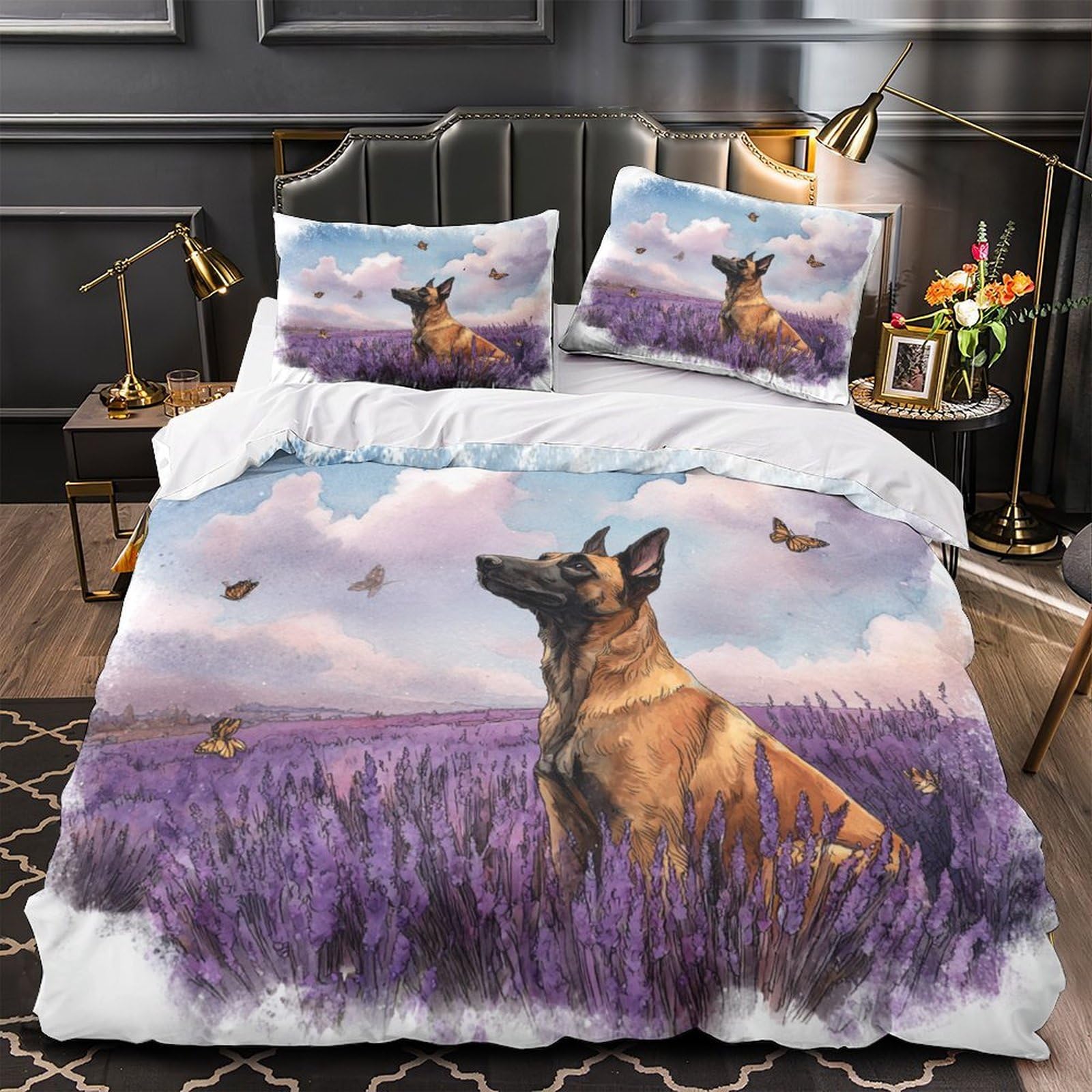 Housse de Couette 135x200 cm Chien Lavande Microfibre 3D