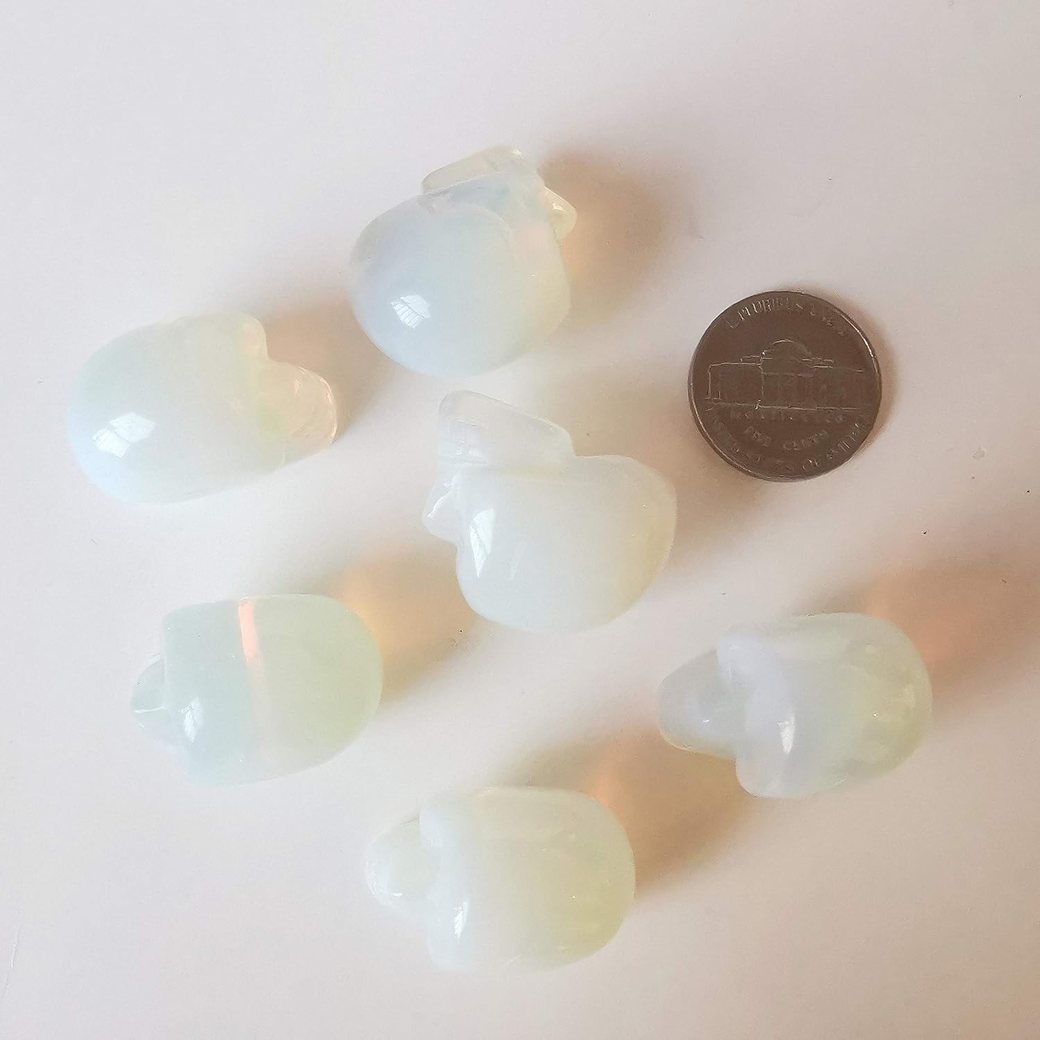 2 Pcs Synthetic Opalite Mini Crystal Human Skull Figurines,1 Inch Handcarved Crystals and Healing Stone Room Decor Gemstone image 2