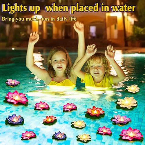 Miniatura 4 de Liliful 36 piezas de luces flotantes de loto realistas artificiales flotantes para piscina con luces LED, almohadillas de lirio que funcionan con