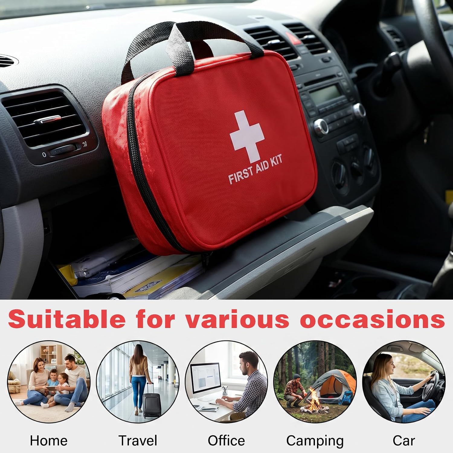 10 Pieces Empty First Aid Bag, Compact First Aid Kit Bag Empty with Dual Handles, Red Oxford Fabric Medical Pouch for Home, Car, Camping, Hiking, Travel Emergency