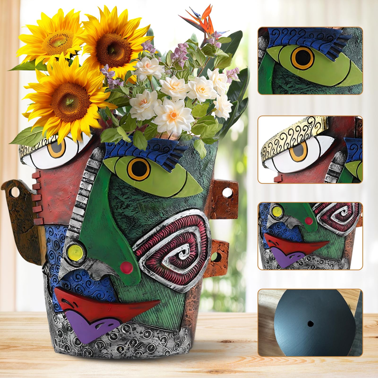Pot de Fleurs Abstrait, 18.5cm Cache-Pots de Plante Résine Art Portrait Vase Pot de Fleurs pour Interieur Ornements Uniques Décoratif Succulents Balcon Décoration de Jardin