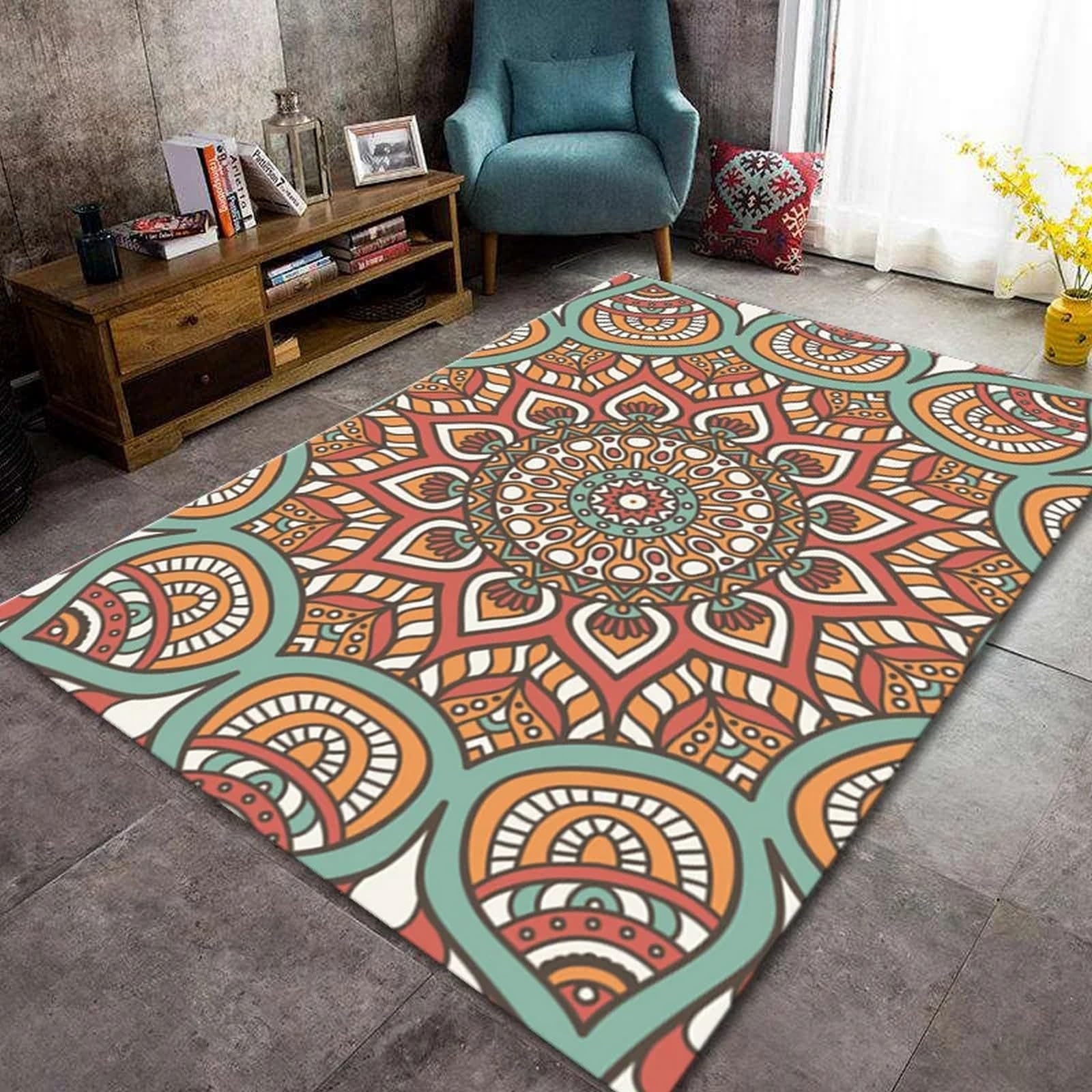 Rugs 3D Colorful Retro Pattern Print Optical Home Living Room Non-Slip Doormat 140 X 200 Cm - Polyester Soft Touch Easy Clean, Stain Resistant Non-Shedding With Rubber Backing -1X5R9A7D1R