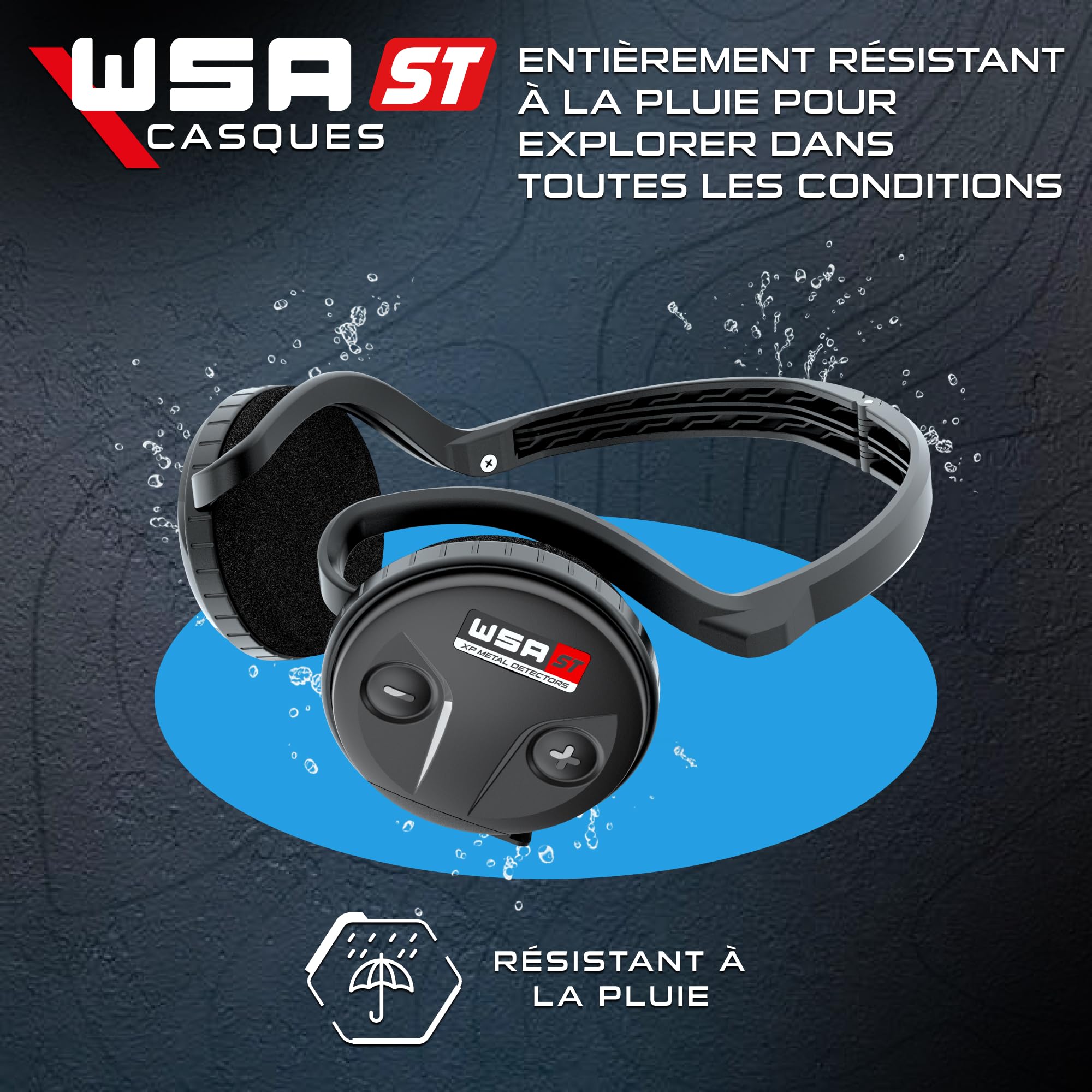 XP Metal Detectors WSA ST Casque stéréo sans fil ultra-rapide compatible avec le Deus II RC et le WS6 ST Master, pliable, design compact et intelligent, léger et entièrement étanche à la pluie (WSAST)