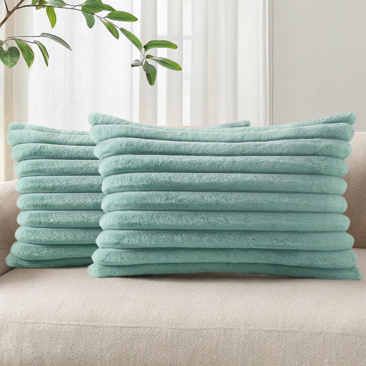 Homaxy Kunstfell Kissenbezug 2er Set | Deko Weich Flauschige Gestreift Kissenhülle, Plüsch Sofakissen Dekokissen Couchkissen für Wohnzimmer Schlafzimmer Sofa