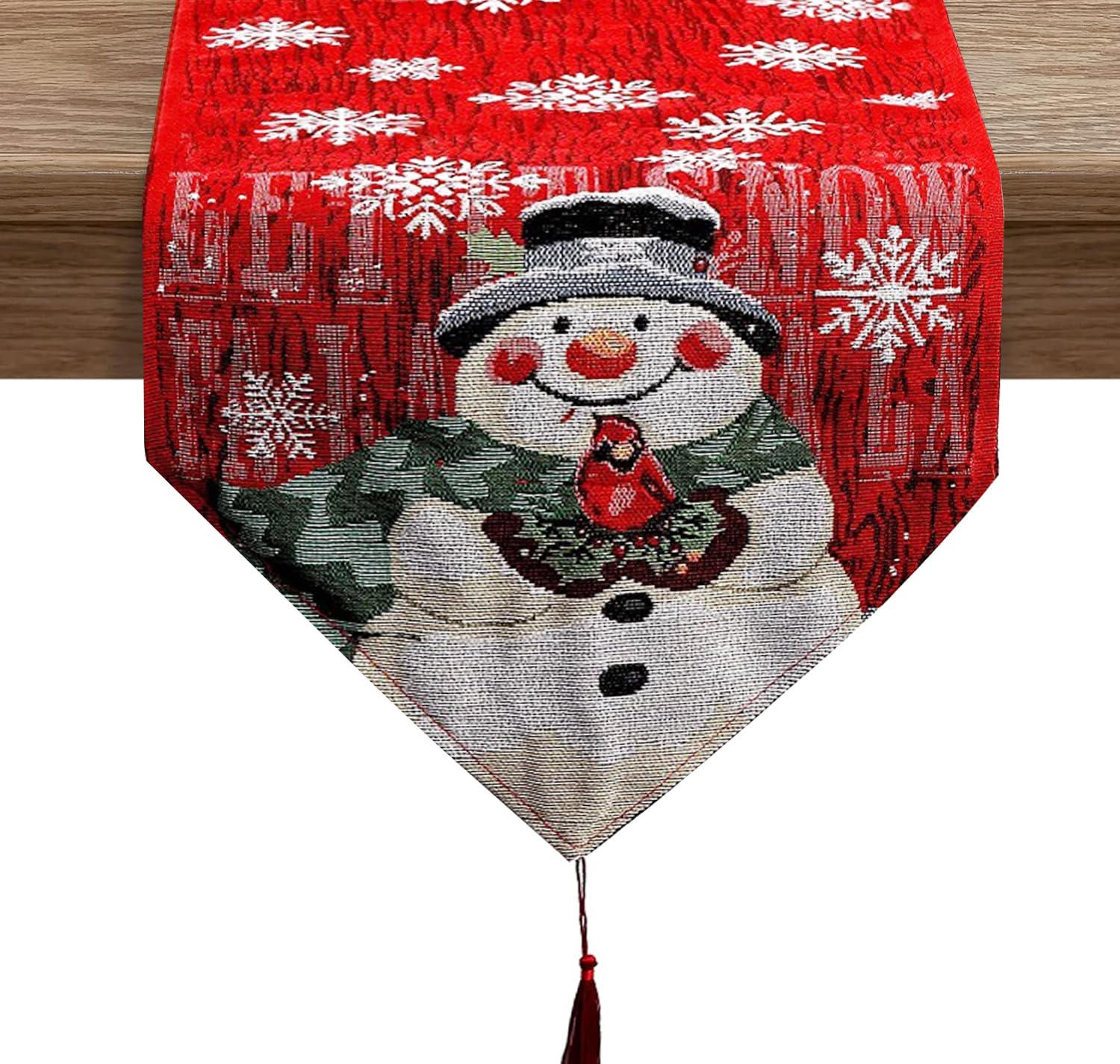 Rojo Camino de Mesa Navidad con Borlas, Adornos Navideños Largo para Mesa Navidad Comedor Cocina Restaurante Hotel (Muñeco de Nieve)