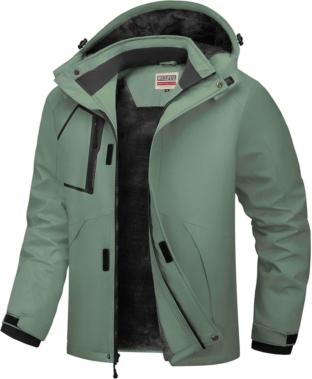 WULFUL Men’s Waterproof Ski Jacket Warm Winter Coats Windproof Winter Jackets for Men Fleece Lined Windbreaker with Hood