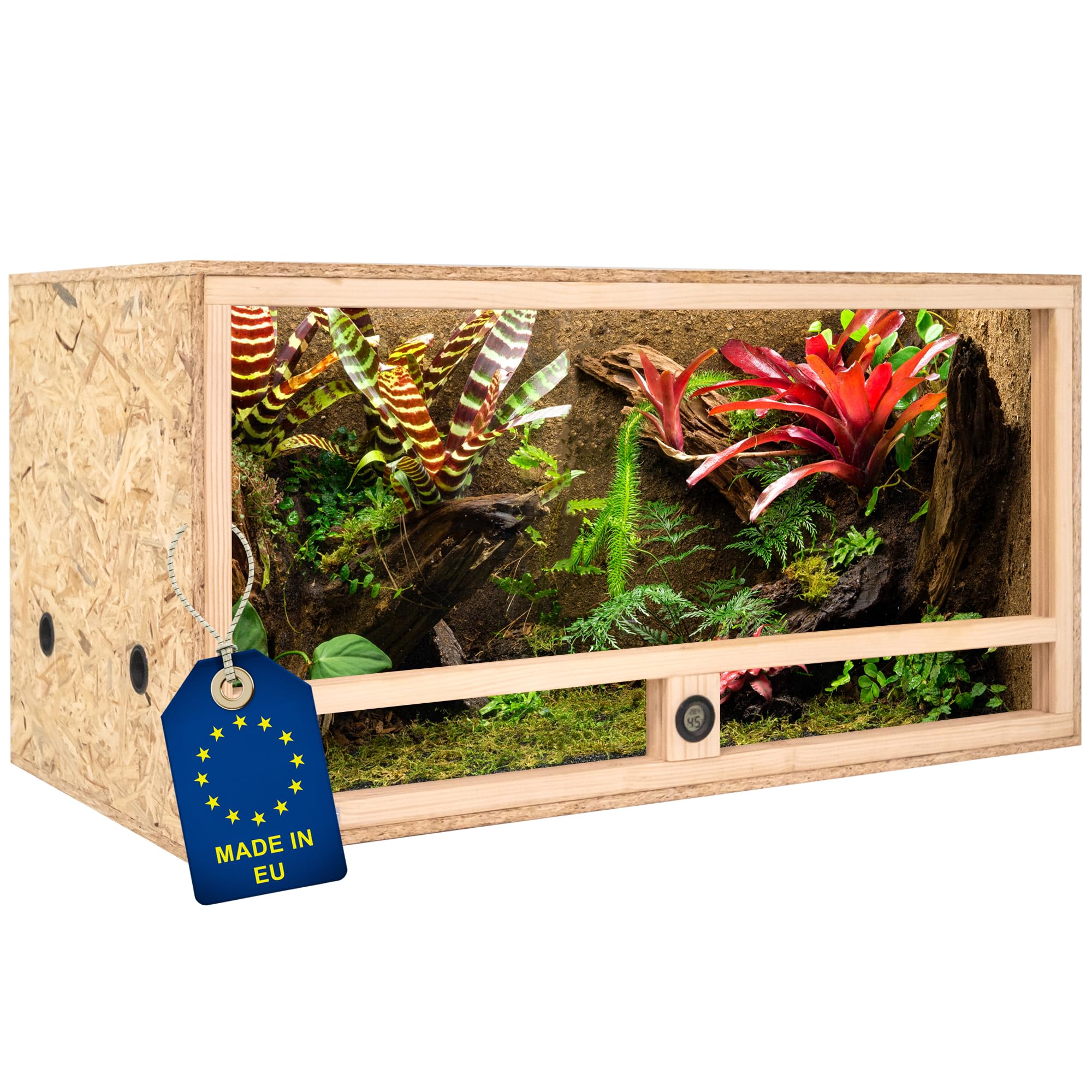 ITA Drewniane terrarium 100 x 50 x 50 cm ze zintegrowaną wentylacją i higrometrem, drewniane terrarium OSB-3, dla gadów, węży, płazów - produkt UE, certyfikat FSC