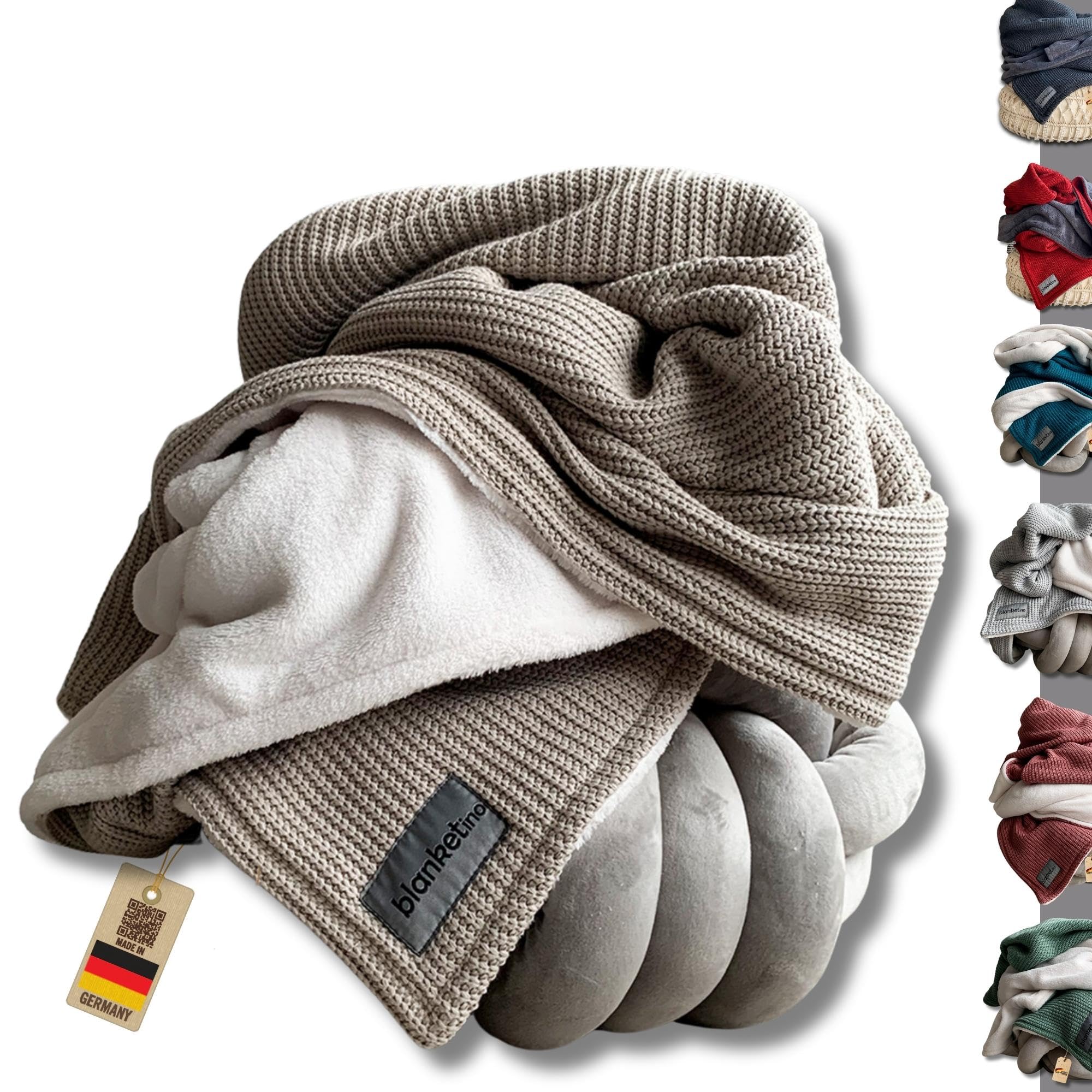 Kuscheldecke”Strick” 145 x 210 cm - Kuschlig warme Sofadecke Wohndecke aus extra weichem Wellnessfleece & hochwertiger Baumwolle (Champagner)