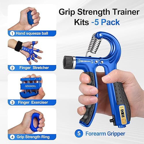 Miniatura 2 de WATMAID Kit de entrenamiento de fuerza de agarre (paquete de 5) agarre de mano de resistencia ajustable, ejercitador de dedos, ejercitador de Negro