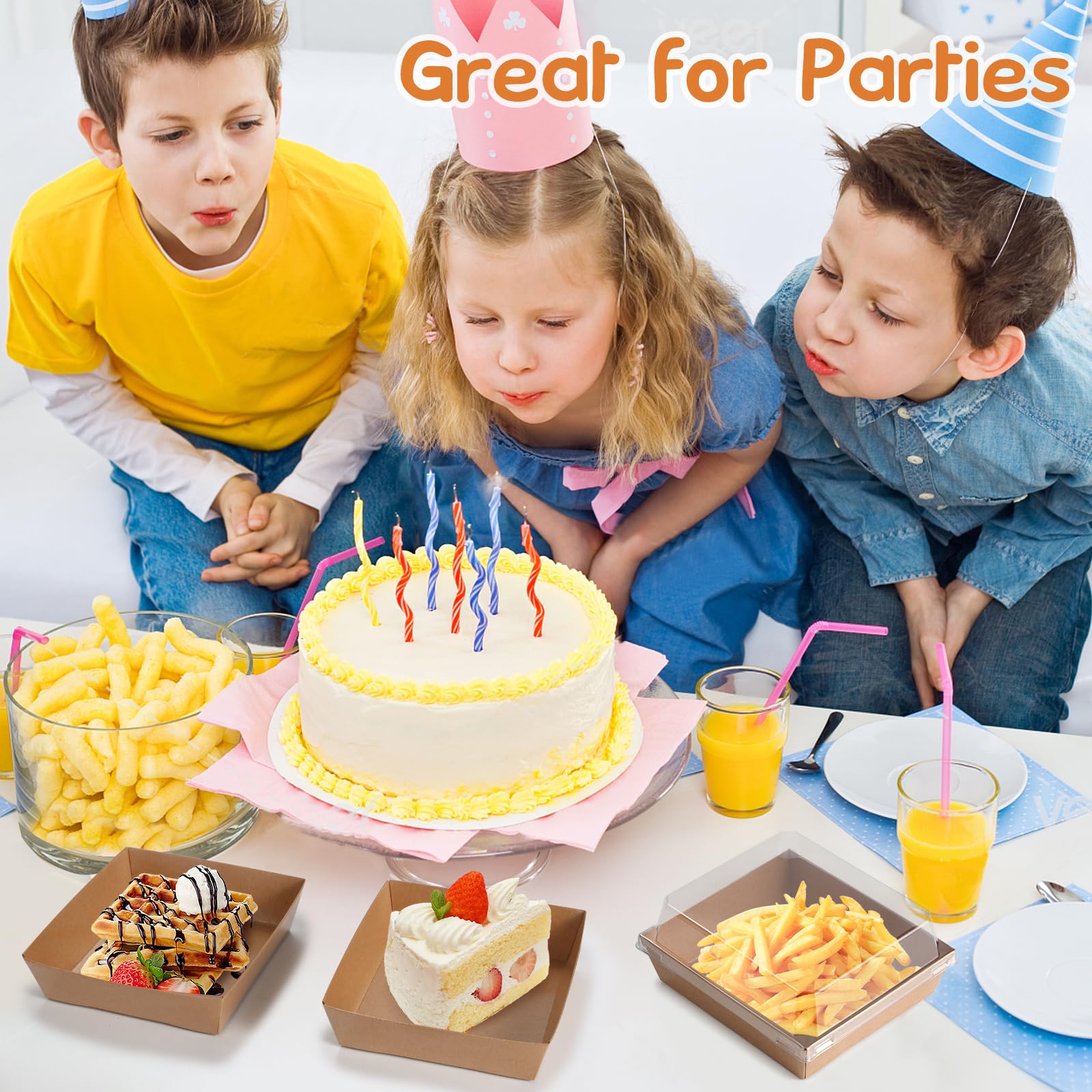 Paquete de 20 cajas de charcutería con tapas transparentes, recipientes cuadrados de papel desechables para alimentos, cajas de panadería para fresas, rebanadas de pasteles, postres, donas, fiestas,