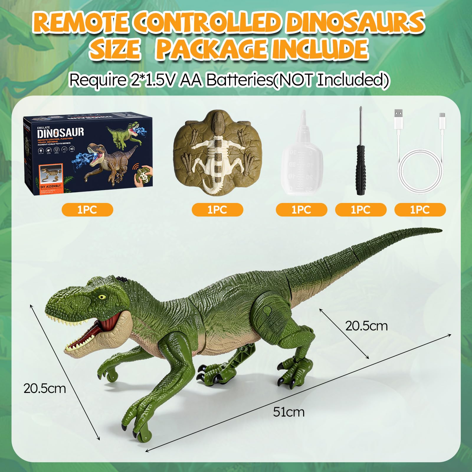 Giocattolo a forma di dinosauro, giocattolo radiocomandato a LED per bambini, robot RC Dino con rumore, funzione spray, movimenti testa e coda, regalo per ragazzi e ragazze 3-12 anni