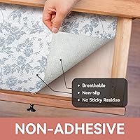 Vista 8 de RAY STAR Revestimiento para estantes, 12 pulgadas x 10 pies, no adhesivo, plateado con estampado floral, revestimiento para gabinetes de cocina