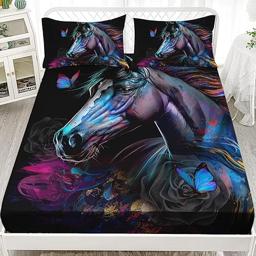 Miniatura 10 de HOSIMA Sábana bajera ajustable con estampado de vaca con 2 fundas de almohada, juego de ropa de cama con temática de animales de granja, girasol,