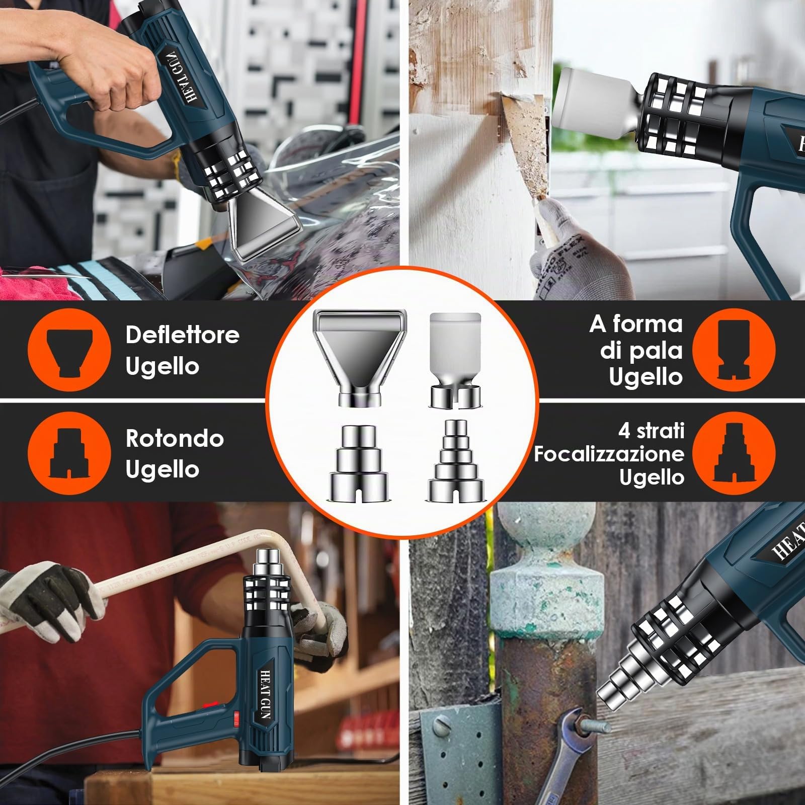 Pistola Termica Professionale 2500W con Display Digitale LCD, 50℃-600℃ Pistola Aria Calda Temperatura e 2 Flussi D'Aria Regolabili, Pistola Ad Aria Calda con 4 Ugelli per Riscaldamento