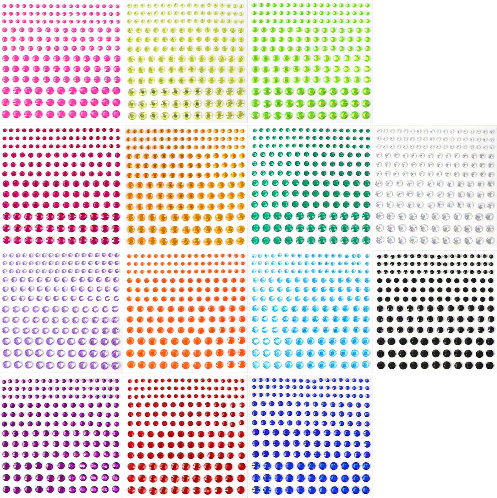 Sularpek 2300+ Face Gems,14 Sheets Rhinestone Stickers Self-Adhesive, Face Jewels, Rhinestone Stickers, Multicolored and Assorted Shapes Gems Stickers for DIY Craft Nail Body Makeup