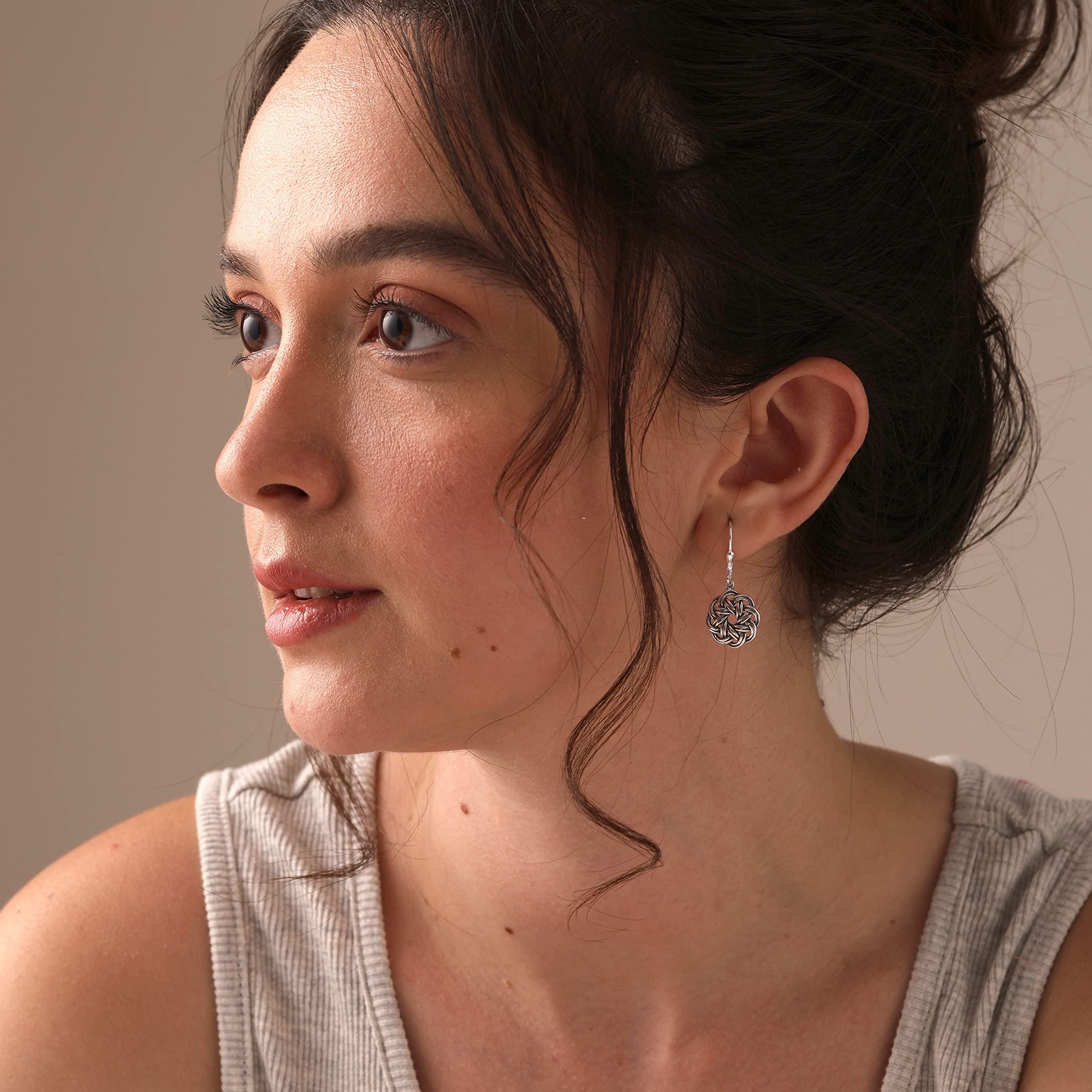 LeCalla Sterling Silver Celtic Knot Drop Earrings | Antique Jewelry Lightweight Leverback Celtic-Knot Dangle Earring for Women - 32mm