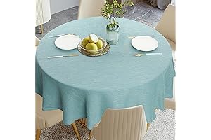 Aqua 70-Inch Round Tablecloth, Linen Textured Round Tablecloths for Round Tables