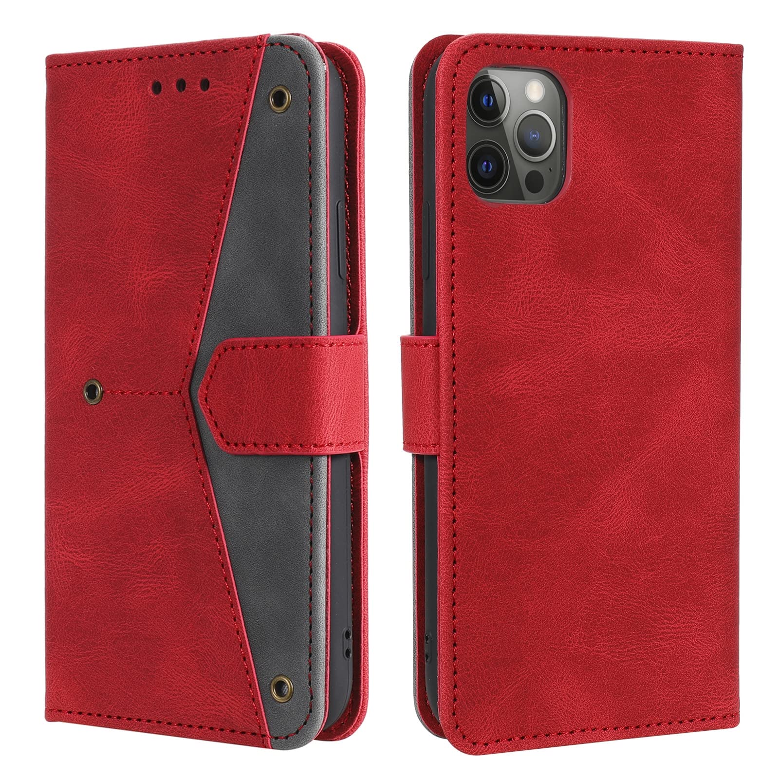 LTL Etui na telefon do iPhone 13 Mini/13/13 Pro/13 Pro Max, wysokiej jakości skórzane etui z klapką, etui z przegródkami na karty, podpórka, magnetyczne zamknięcie, czerwony, 13 Pro 6,1 cala