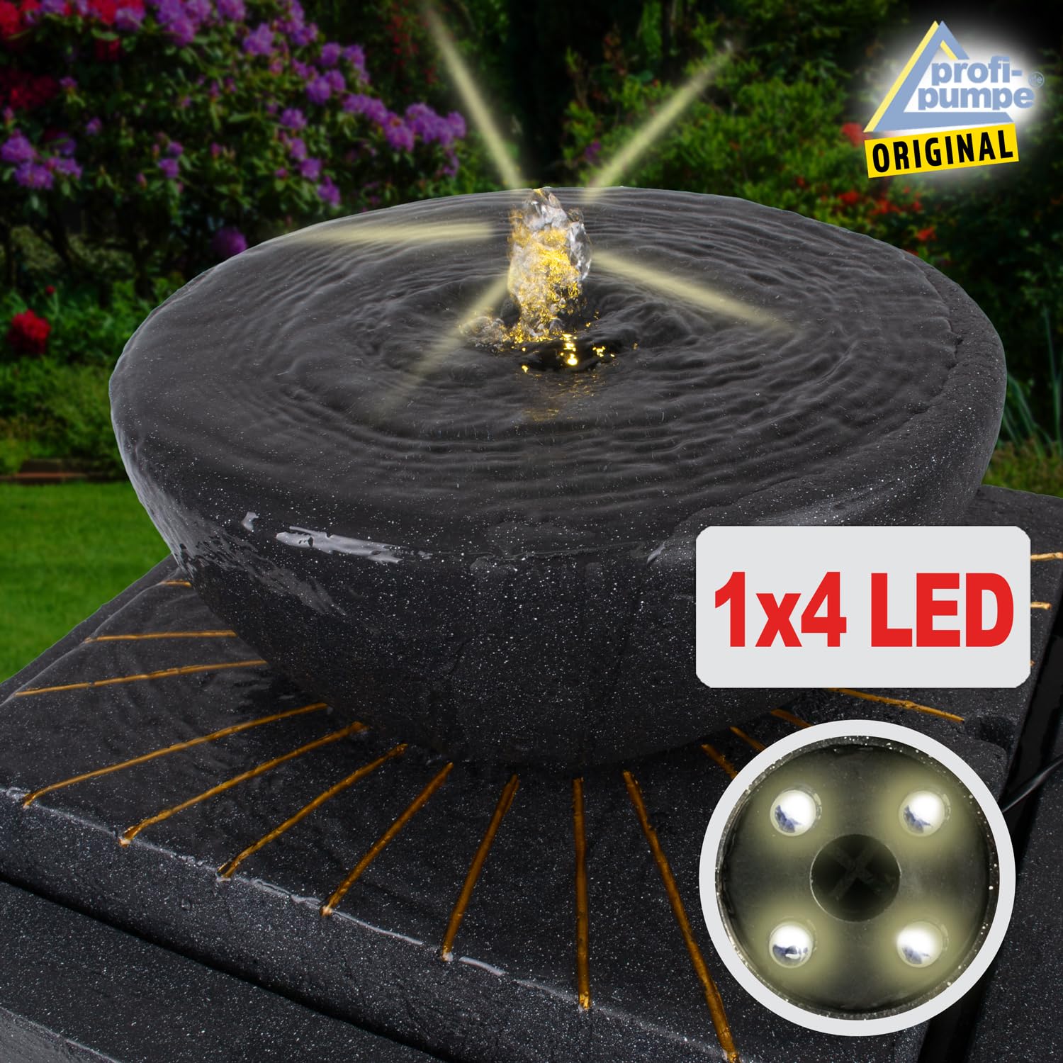 Gartenbrunnen Brunnen Zierbrunnen Zimmerbrunnen Springbrunnen Brunnen mit LED-Licht 230V Wasserfall Wasserspiel für Garten, Gartenteich, Terrasse, Balkon Sehr Dekorativ (Sonnen-Schale)