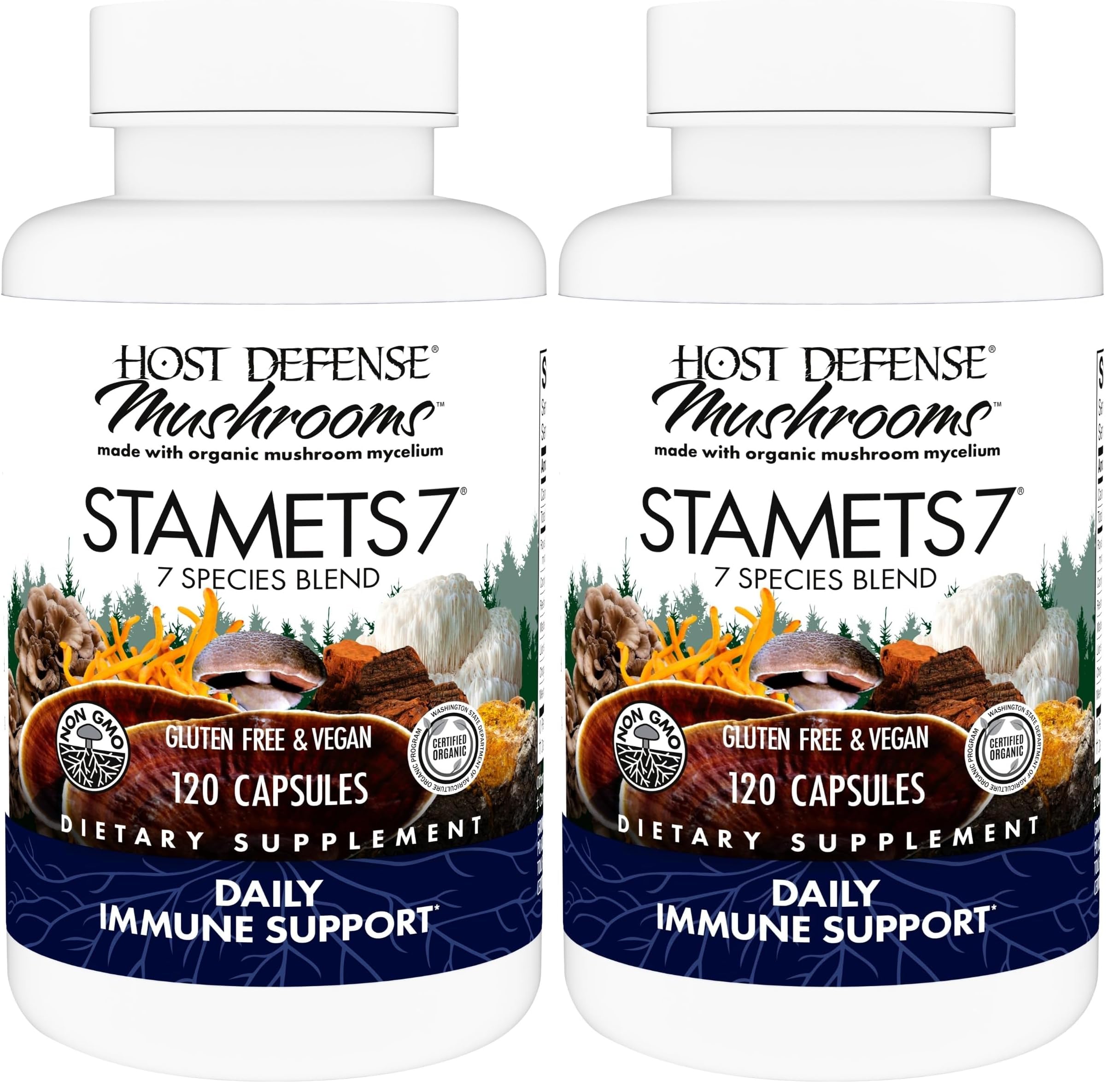 Host Defense Stamets 7-7 Species Blend - Mushroom Supplement for Immune Support - Includes Royal Sun Blazei, Cordyceps, Reishi, Maitake, Lion's Mane, Chaga & Mesima - 120 Capsules (Pack of 2) 120 Count (Pack of 2)