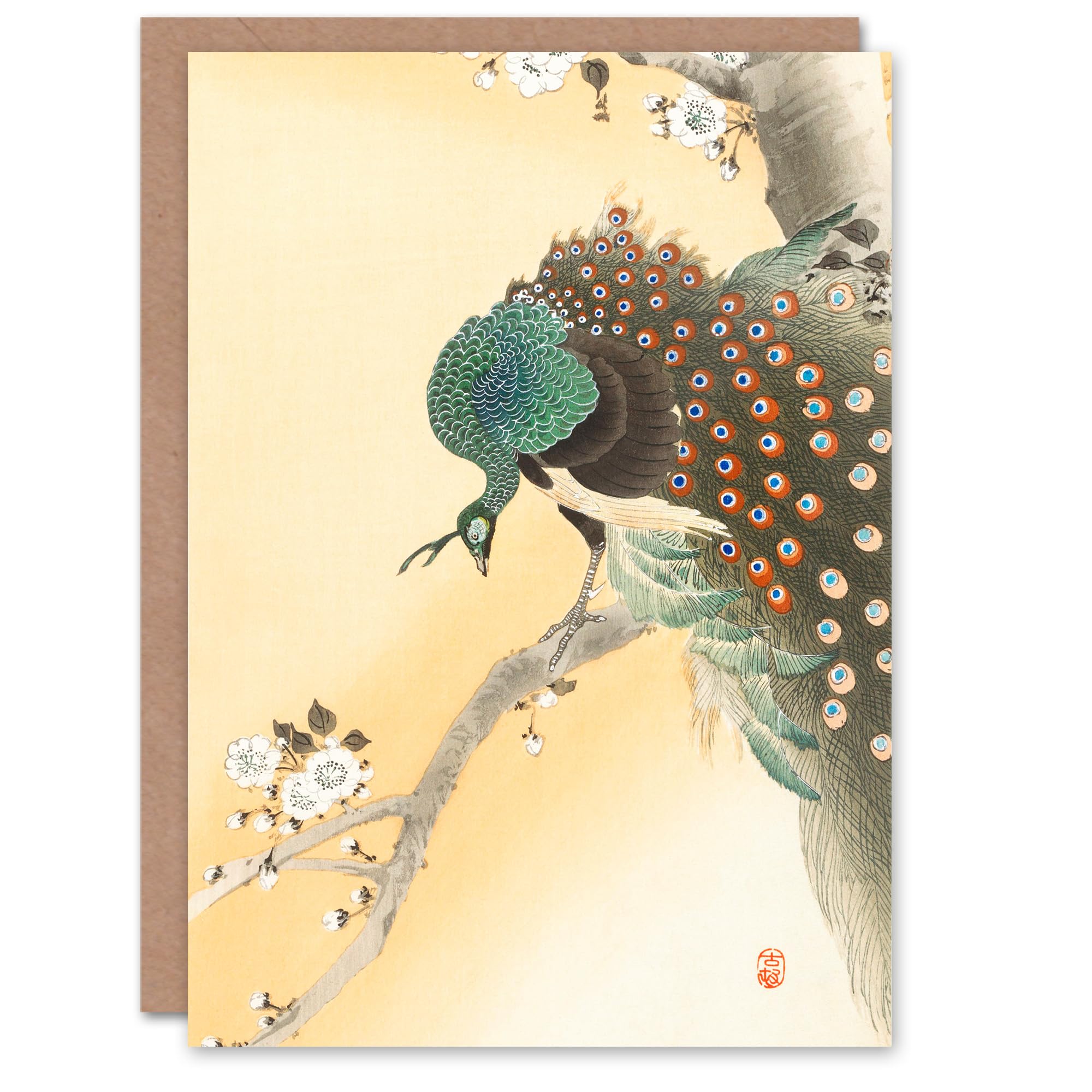 Artery8 Ohara Koson Japanese Art Card Peacock On A Cherry Blossom Tree