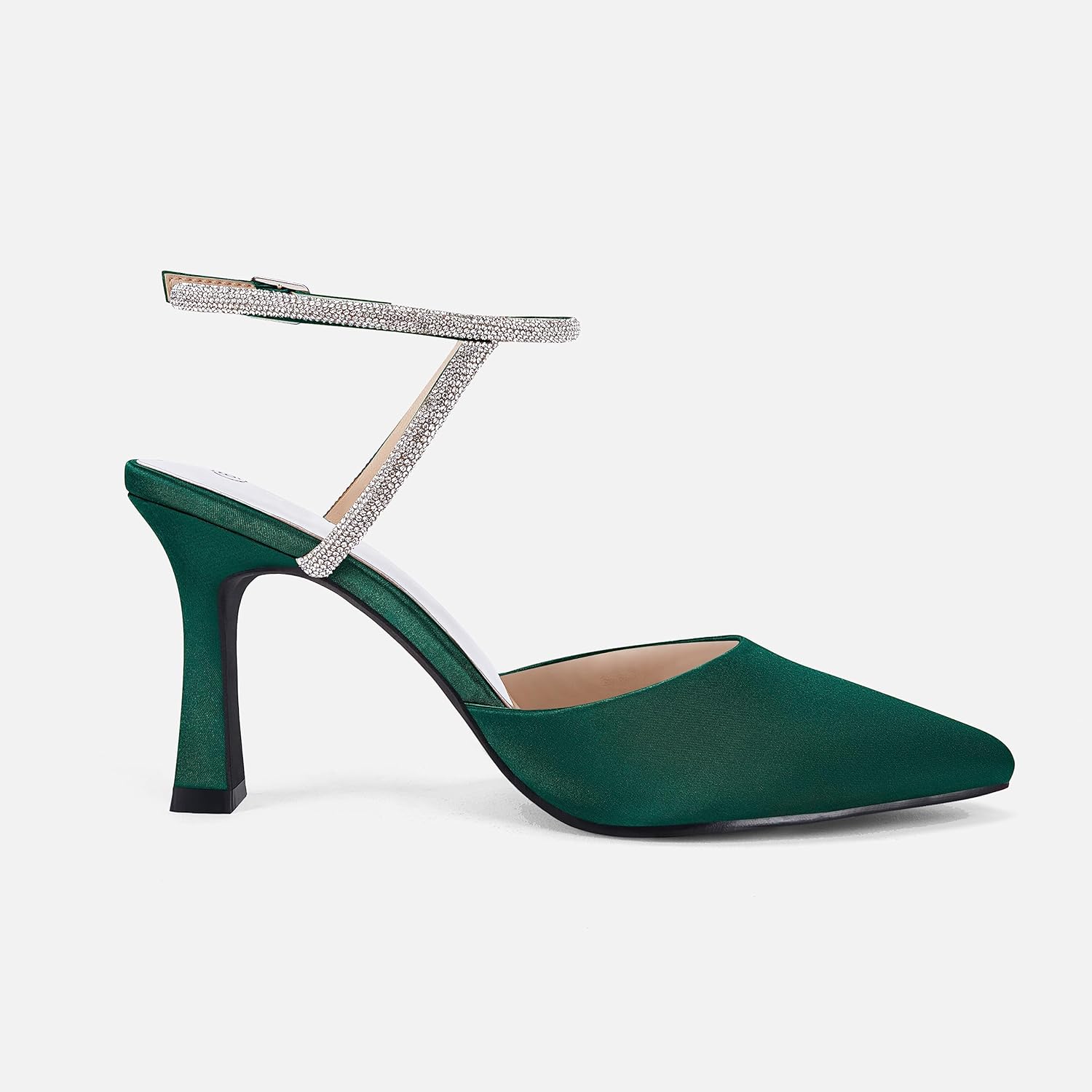 Coutgo Women Rhinestone Heels Kitten High Satin Pumps Pointed Toe Sparkly Sexy Wedding Dress Shoes - Image 5