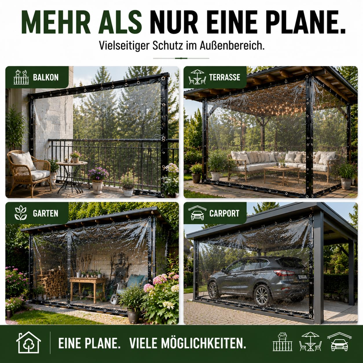Plane transparent mit Ösen, wasserdichte Abdeckplane 3x4m