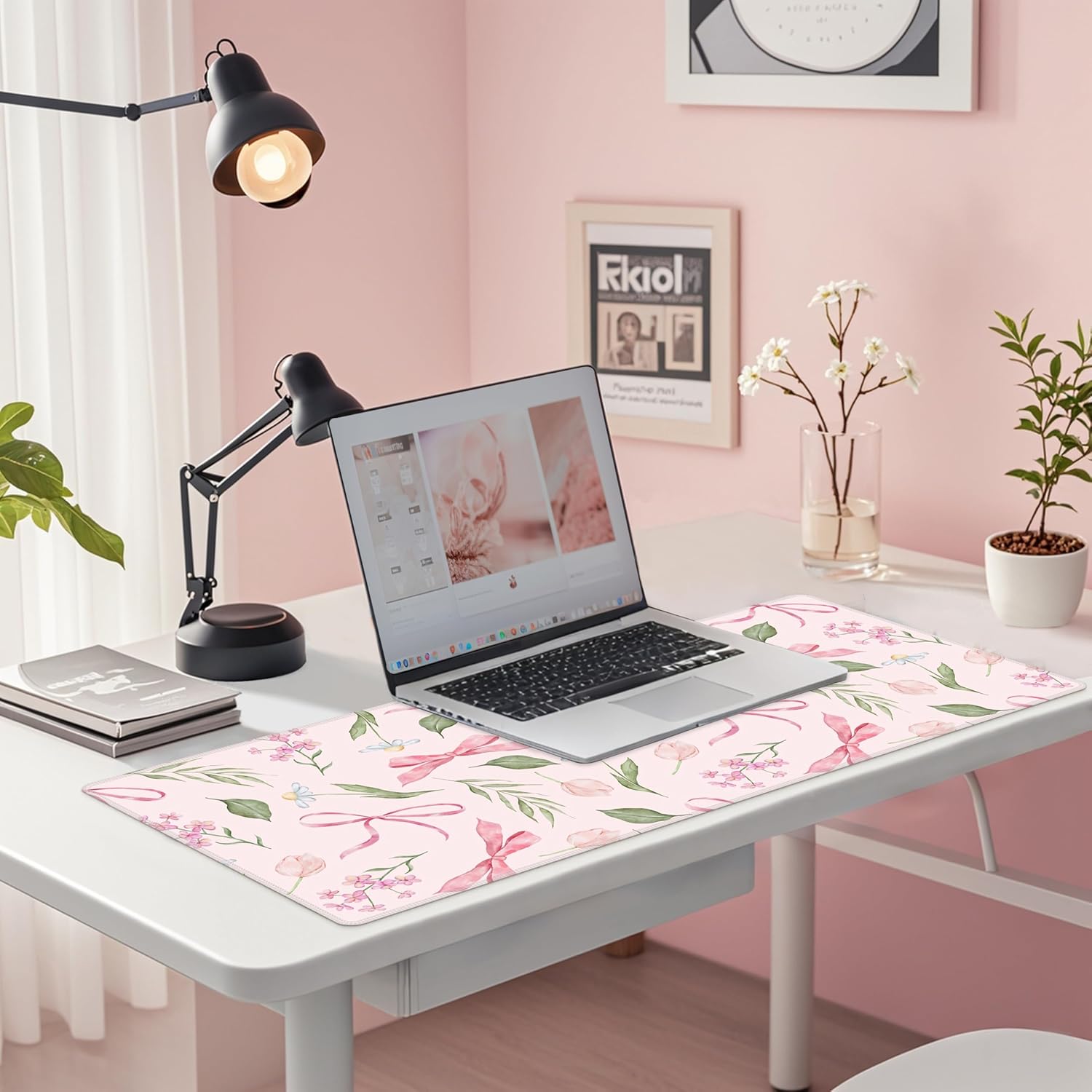 Baziabbo Pink Desk Mat,XXL Extended Big Mouse Pad,Gaming Mousepad with Stitched Edge,Non-Slip Rubber Base Keyboard Desk Pad for Home Office Study Game - Image 3