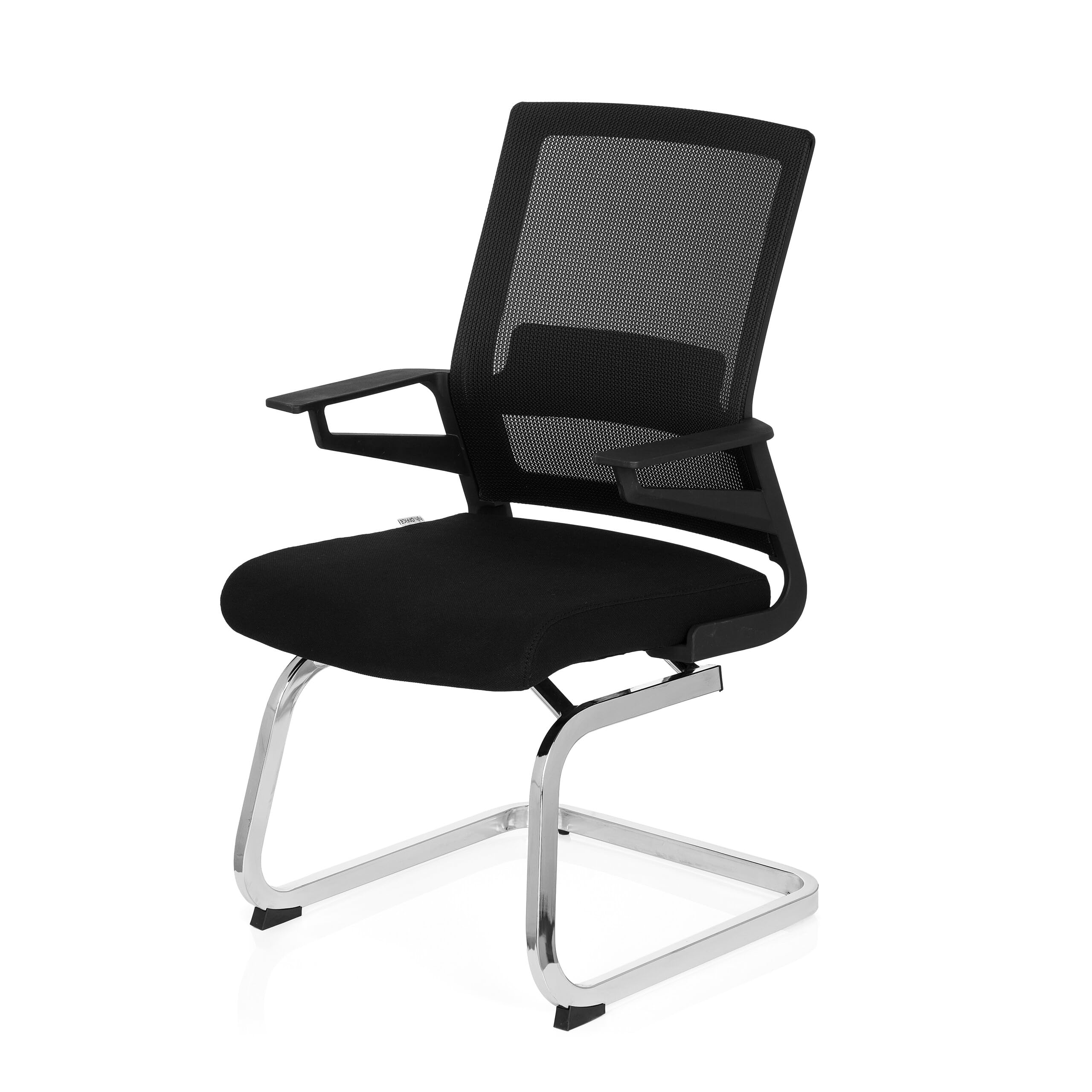hjh OFFICE 732060 Besucherstuhl Inventor V Stoff/Netzrücken Schwarz Stuhl Freischwinger mit Lordosenstütze