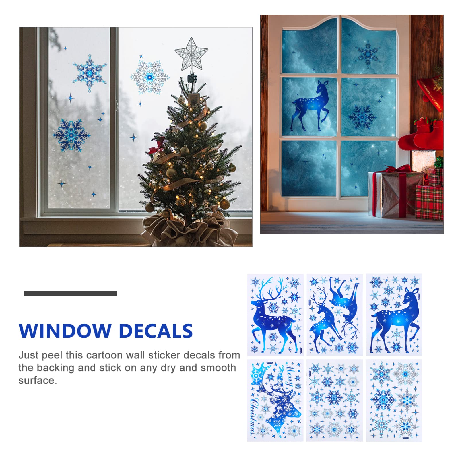 ABOOFAN 12hojas Pegatinas Navideñas De Translucido Para Decoración De Ventanas y Paredes De Calcomanías De Diseño De Reno Para Fiestas y Celebraciones Navideñas Hogar y Guarderías