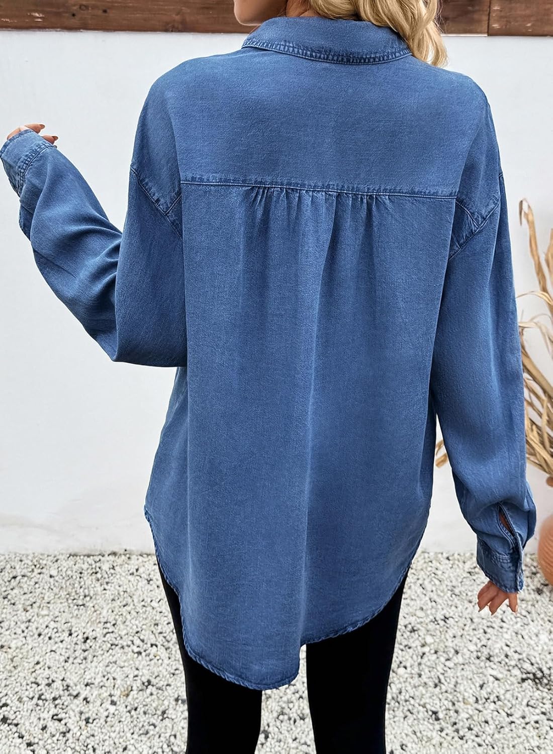 Sidefeel Women's Denim Shirt Button Down Long Sleeve Jean Shirt Shackt with Lace Pocket Denim Top - Image 2