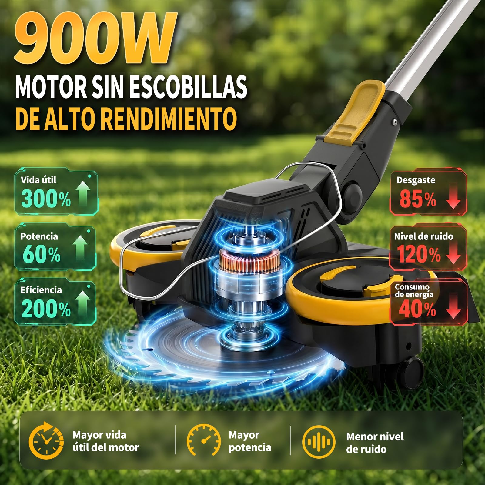 Cortabordes Inalámbrico 21V, Compatible con Baterías Makita, Desbrozadora con Cepillo para Maleza, 2 Baterías de 4.0Ah Incluidas, Motor sin Escobillas de 900W para Césped, Jardín, Patio (Negro)