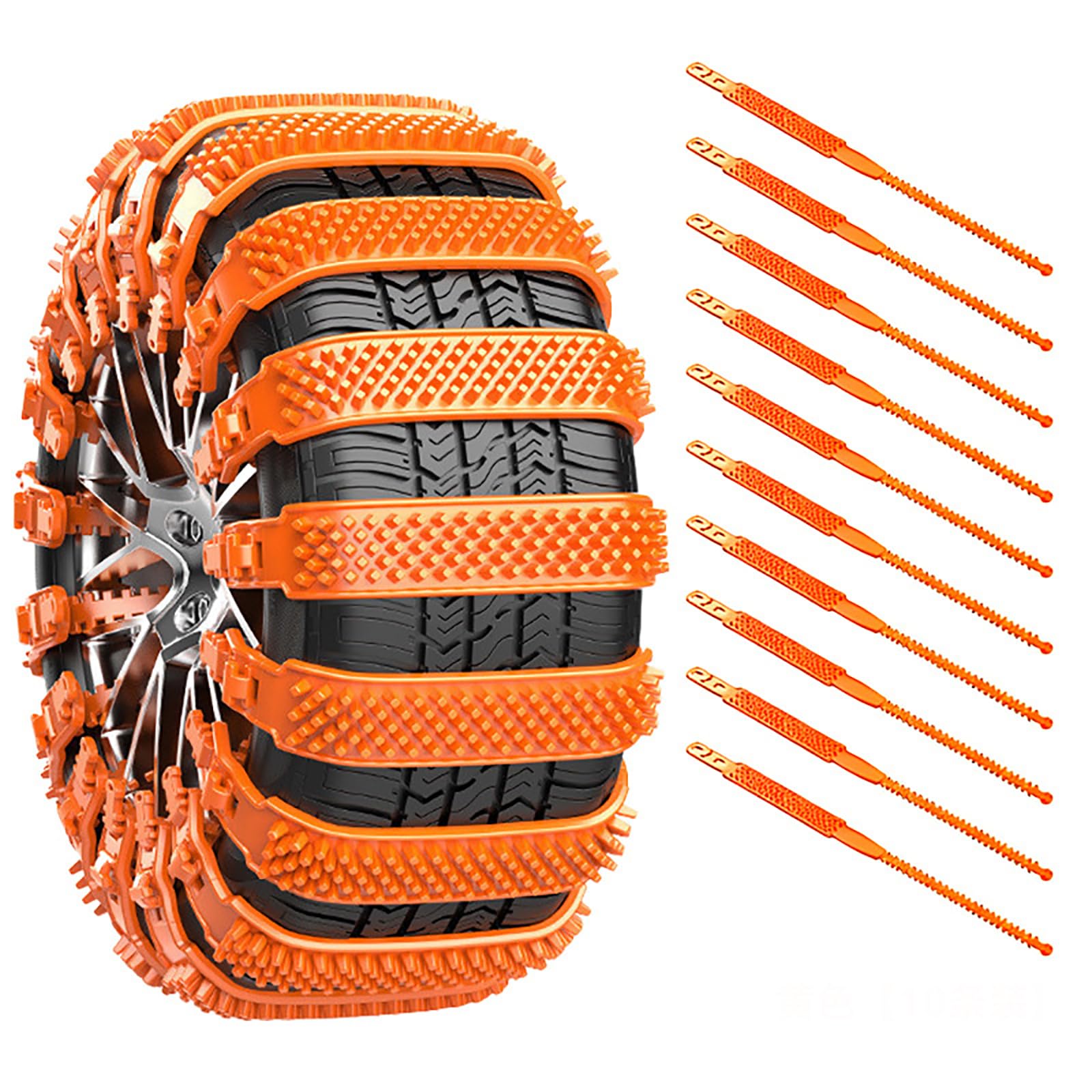 Compatible with Renault Sandero (Stepway/RS/GT Line), 10PCS Car Tire Snow Chains Crawler Anti-skid Chain Belt Winter Emergency Wheel Protection Tools,1-Orange