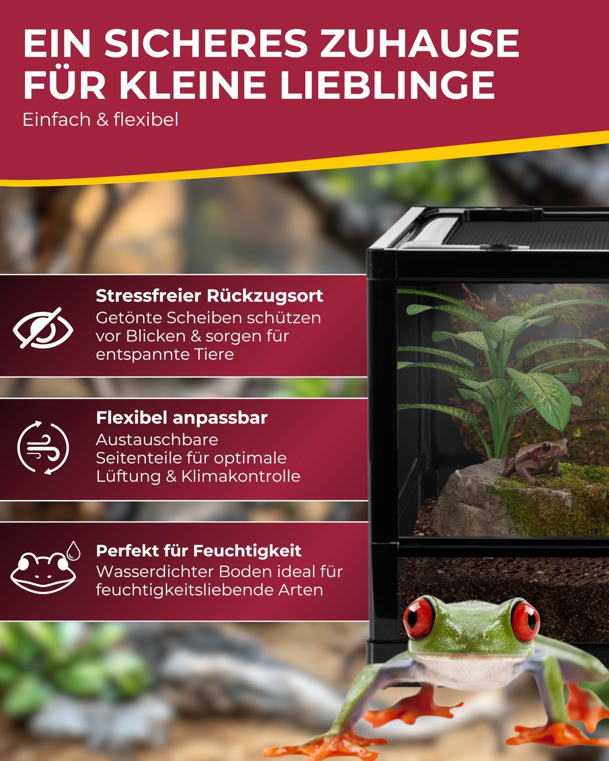 Hobby Terraristik Fix und Easy Nano 3 I 45 x 45 x 32 cm I Geeignet für die Haltung Kleiner Amphibien und Insekten I Mit wasserdichtem Boden und Schwingtüren I Ideal für Anfänger und Profis I Schwarz