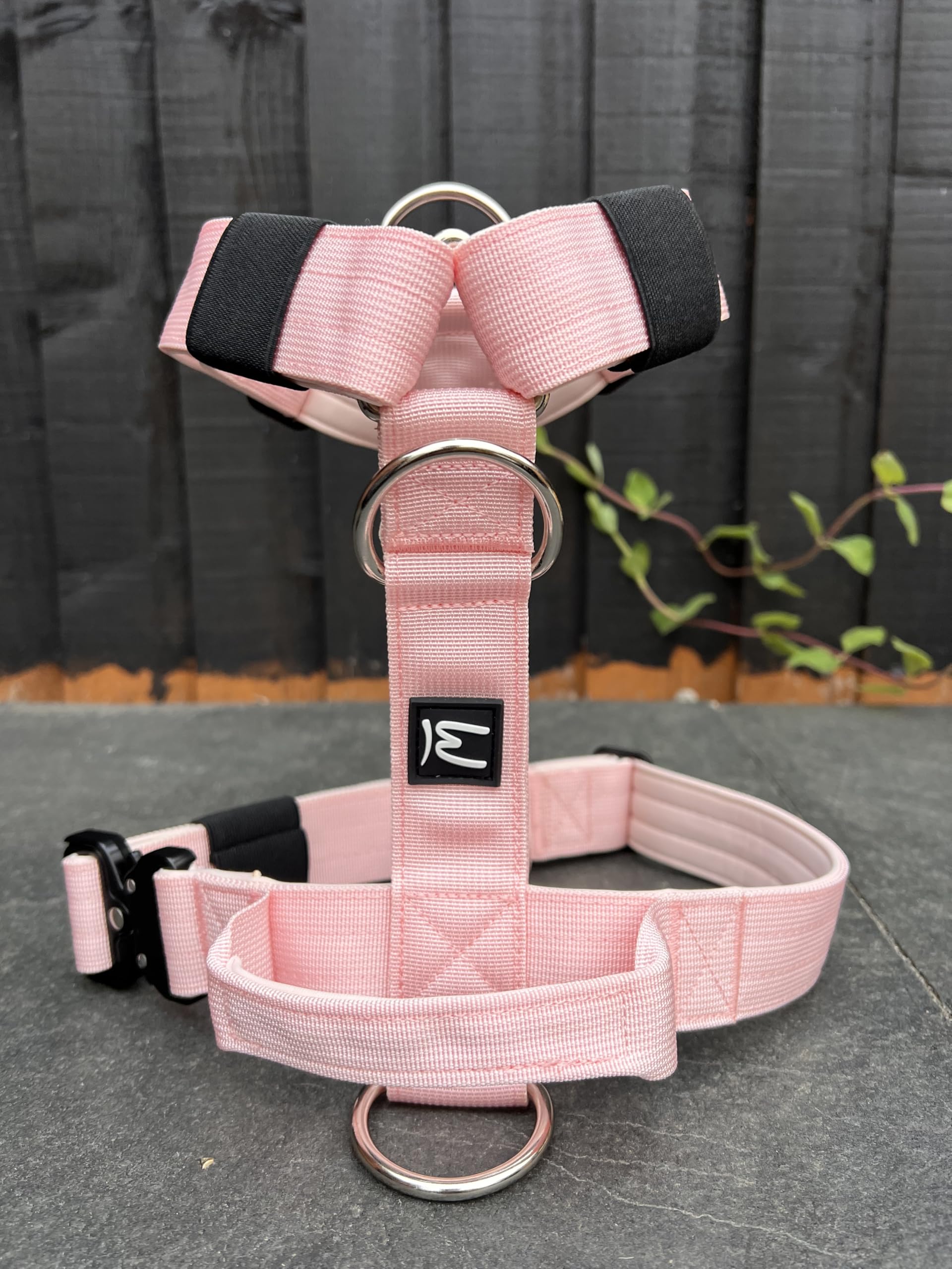 Wooffings Tactical Harness – 3‑Way Adjustable Fit - Heavy Duty K9 Vest with & All‑Metal Hardware for Training & Outdoor Use (Pink Pastel, L)