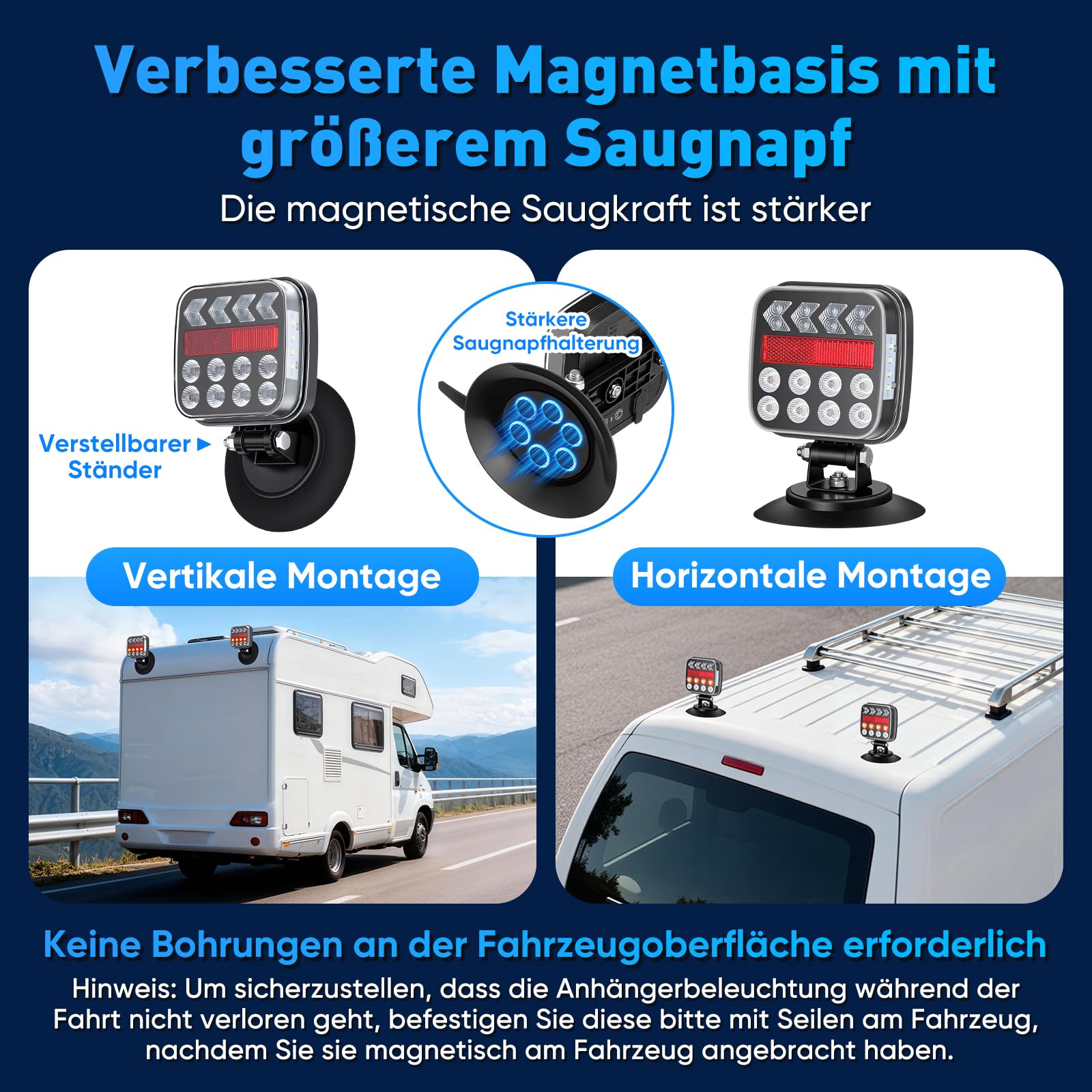 BlumWay Magnetische kabellose Anhängerleuchten, verbessertes 2,4GHz-Sender mit 3000mAh-Akku, Beleuchtungsset für Lkw, Boot, Wohnmobil, Fahrzeuge, Übertragungsreichweite bis zu 30 Meter, IP67