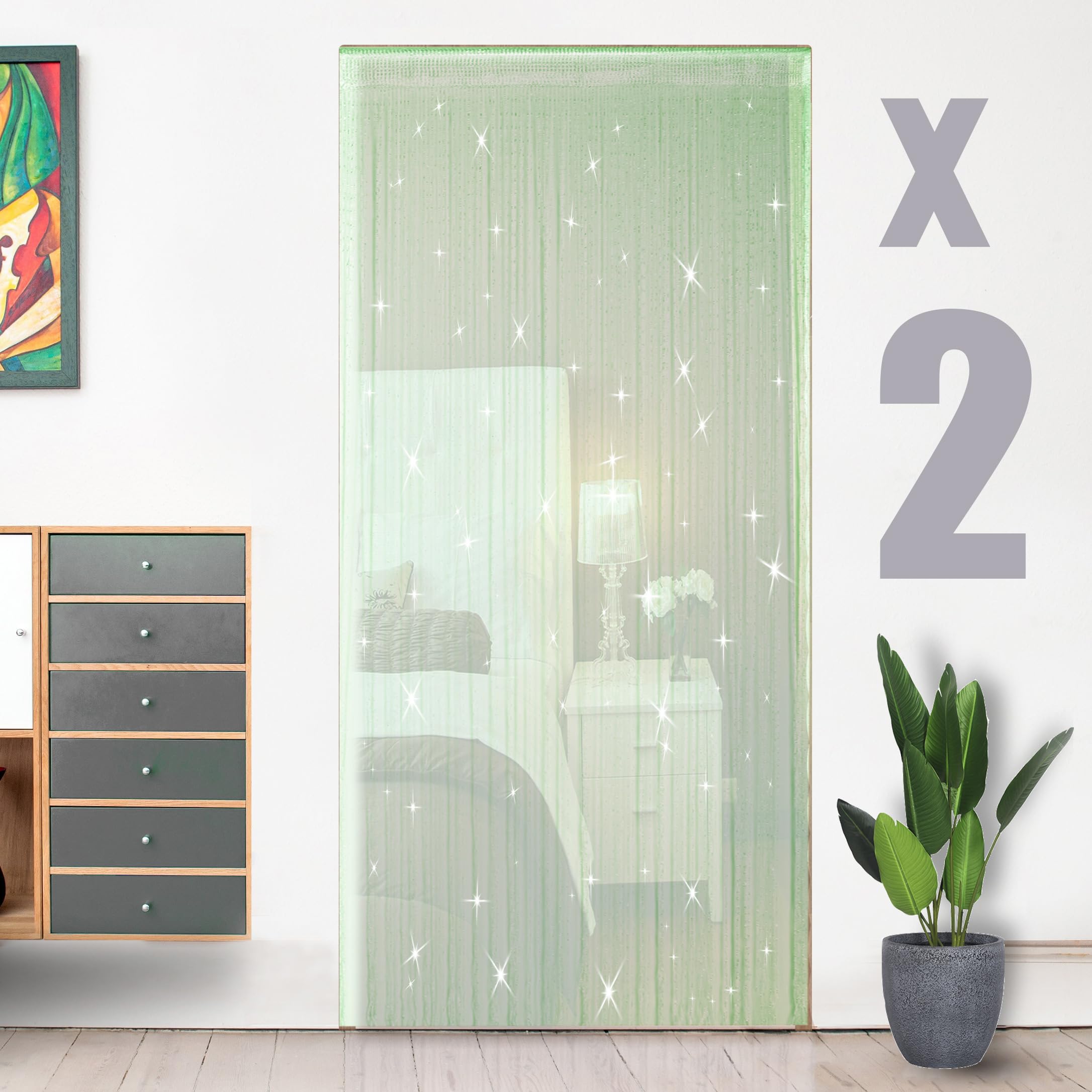 HYSENM 2 Pack Door Curtains 100 x 200cm Fly Screens for Doors, Beaded String Curtain for Doors, Door Fly Screen Curtain for Doorways - Fruit Green
