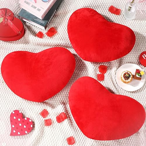 Miniatura 3 de Marsui Almohada de corazón rojo para el día de San Valentín, almohada de felpa suave con forma de corazón, almohada decorativa de corazón para sofá