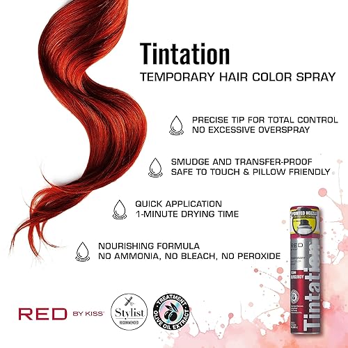 Miniatura 2 de Red by Kiss Tintation - Spray de color temporal para el cabello, 2.82 onzas, secado rápido y a prueba de manchas, tinte lavable de color vivo, spray