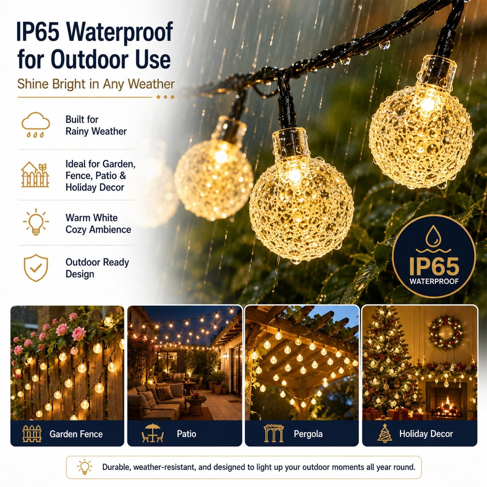 Hiseng Catena Luminosa Esterna Solare, Luci Solari Esterno da Giardino a Bolle LED, Sfera a Bolle da 2,3 cm, Lampade Solari Impermeabili per Campeggio, Terrazzo, Balcone (Bianco,22m 200LED)
