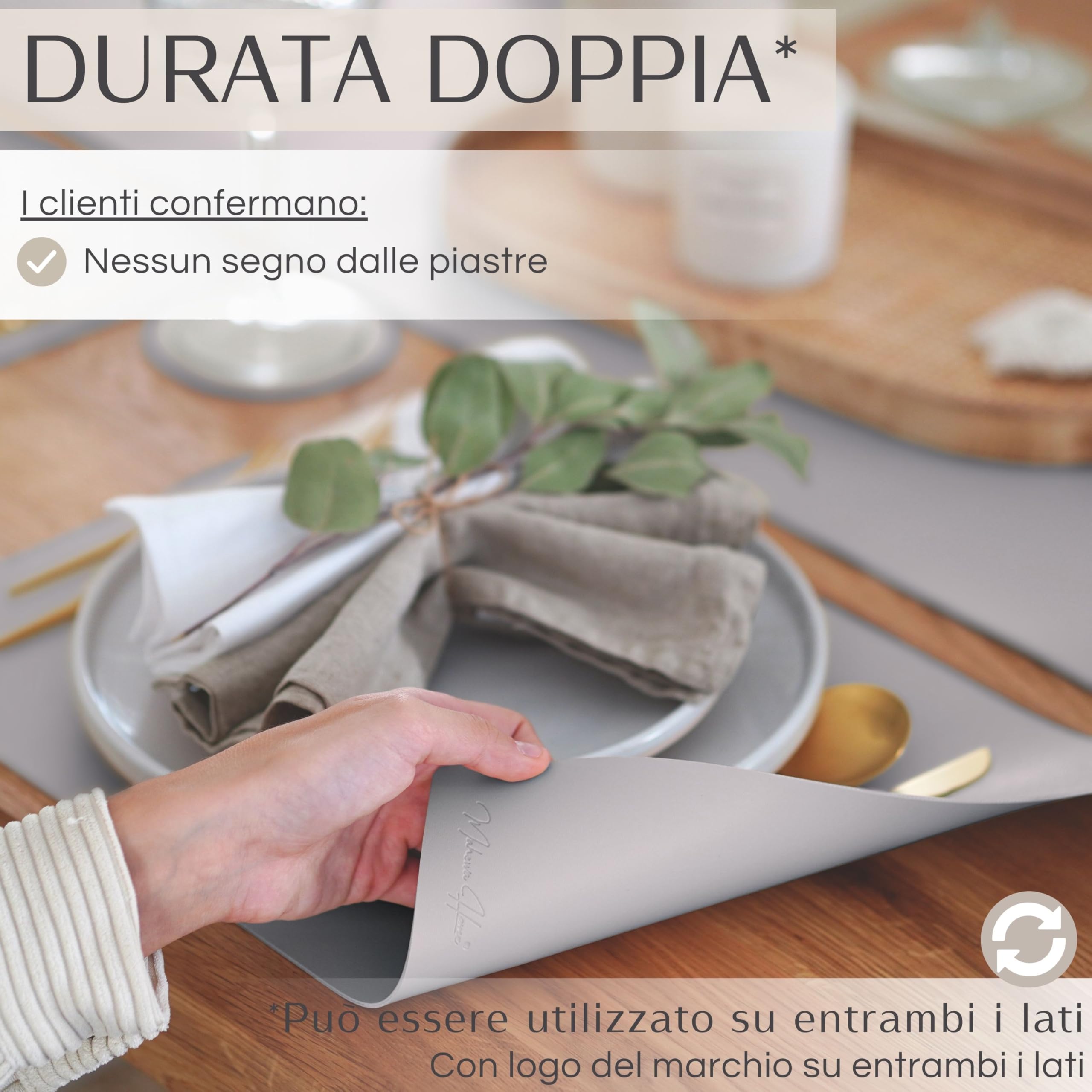 Mahewa® Set di 6 tovagliette in similpelle di alta qualità, lavabili e impermeabili, in effetto pelle (tortora, rettangolare)