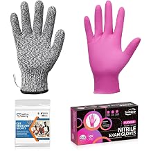 SwiftGrip Fuchsia/Pink 3-Mil Nitrile Gloves 100-Count, Medium with Black Level 5 Cut Resistant Gloves 1 Pair, Small Latex Free, Fiberglass-Free Industrial & Food Handling Safety Set