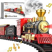 Hot Bee Train Set with Realistic Smoke, Lights & Sounds - Electric Model Train Toys for Boys Girls 3-8, Christmas Tree Decoration Gift