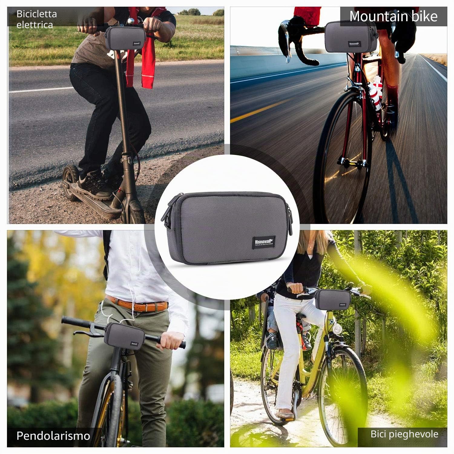 BAIGIO Borsa Anteriore per Bicicletta Borsa Manubrio Bici con Copertura Antipioggia Multifunzione Borsa a Spalla Borse Tracolla Casuale (Grigio)