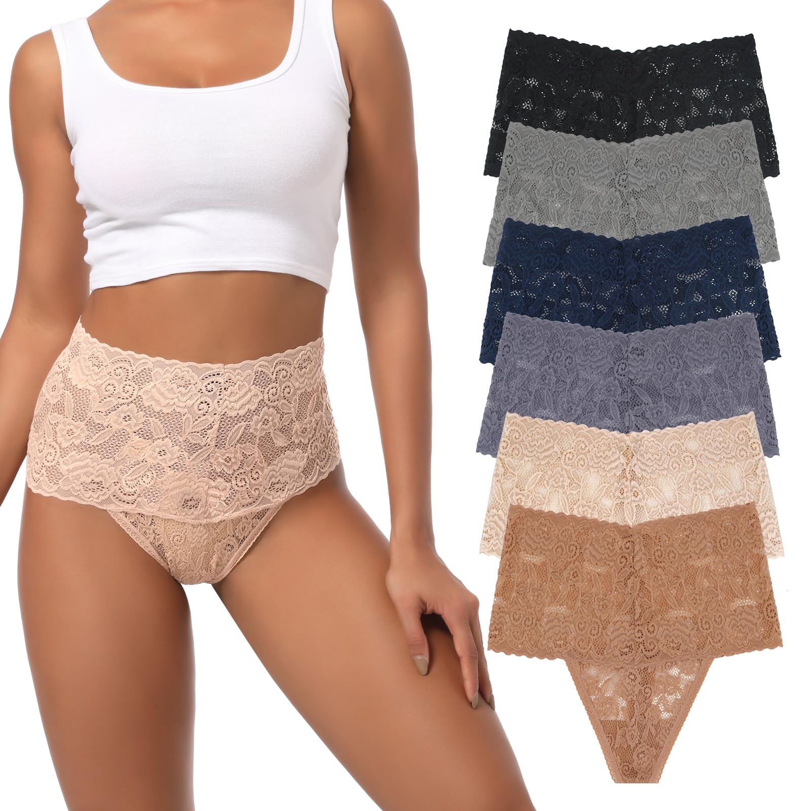 Xlndsoea Women's High Waisted Retro Lace Thong Panties Seamless Plus Size Cotton Underwear