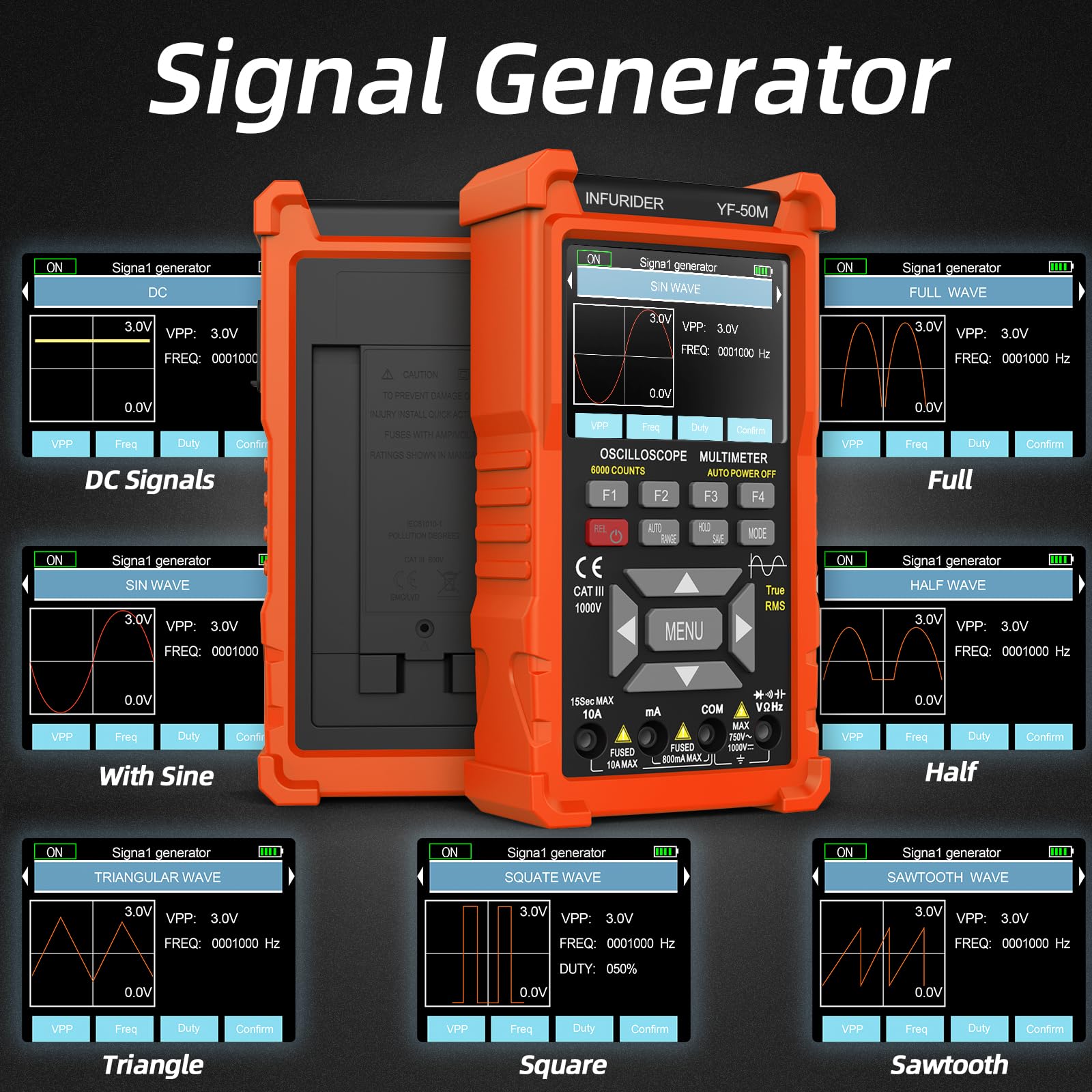 Osciloscopio digital 3 en 1 multímetro, generador de señal profesional, osciloscopios de laboratorio de 50 MHz con 2 canales, 200 m/280 msa/s, comprobador de continuidad con 6000 cuentas