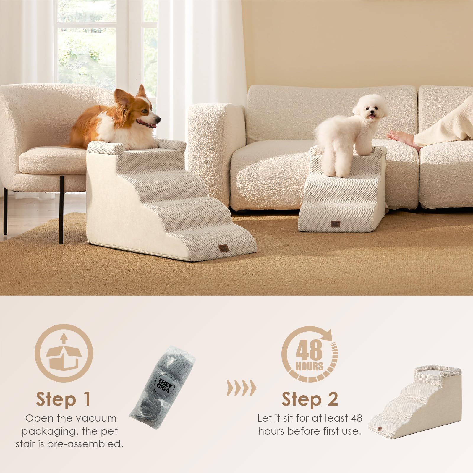 EHEYCIGA Scala per cani di piccola taglia 35.5cm, Beige