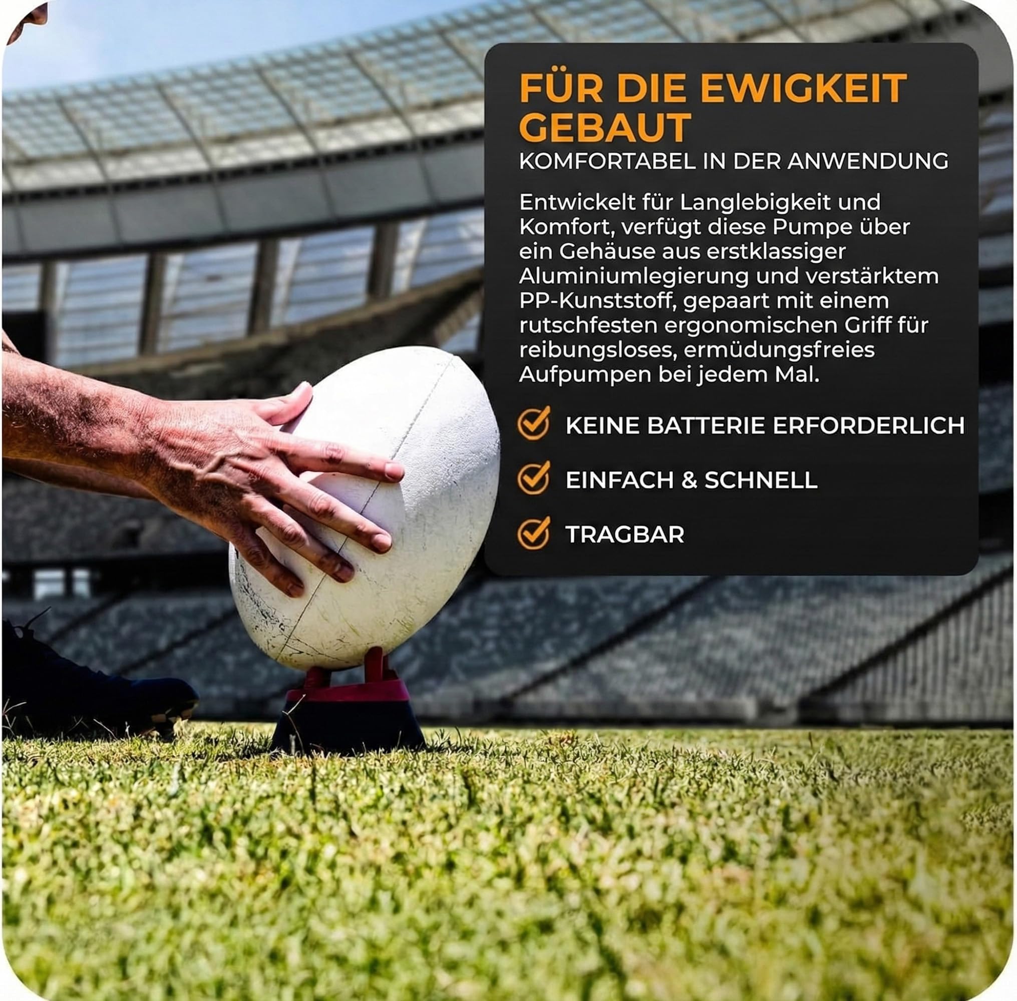 Active 100 Ballpumpe mit Nadel - Ballpumpe fußball mit Düse und Verlängerungsschlauch, ergonomisches Design, Rohr aus Aluminiumlegierung, luftpumpe für Fußball, Basketball, Volleyball, Rugby - 4