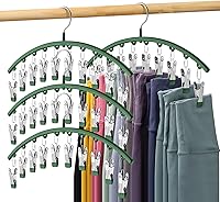 Vista 22 de Organizador de leggings para armario, colgador de metal para pantalones de yoga con revestimiento de goma, paquete de 4 con 10 clips para 40
